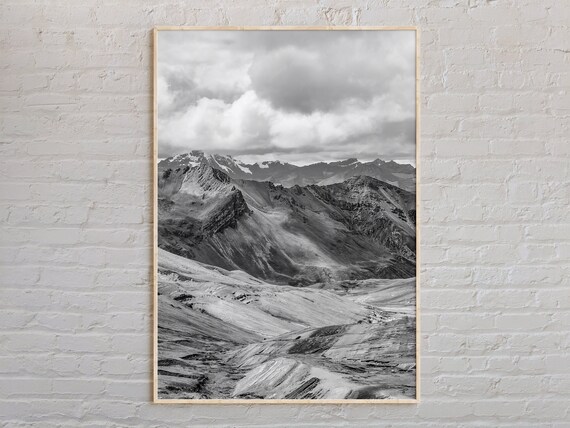 Black And White Rugged Mountain Peaks Dramatic Landscape Photo Print