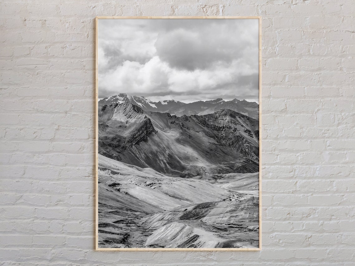 Black And White Rugged Mountain Peaks Dramatic Landscape Photo Print