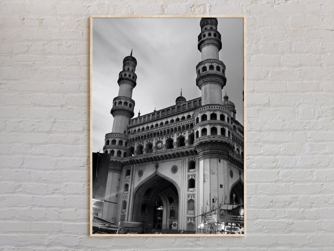 Hyderabad Charminar Monument Black And White Photo Art Poster