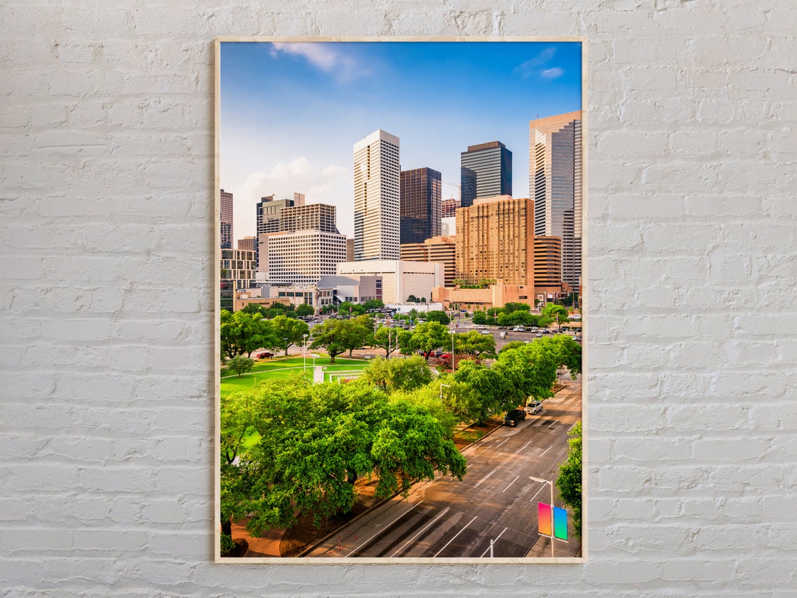 Houston Texas Downtown Skyline over Green Discovery Park Poster