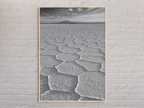Black And White Salt Flat Hexagonal Pattern Nature Photo Poster