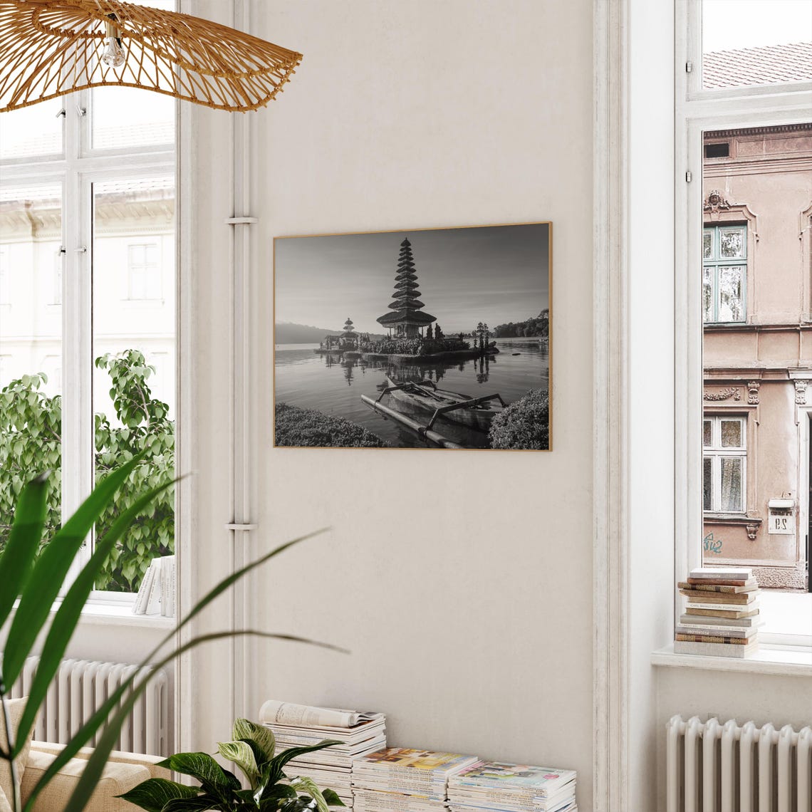 Bali Ulun Danu Beratan Water Temple Black and White Lake Poster - Image 3