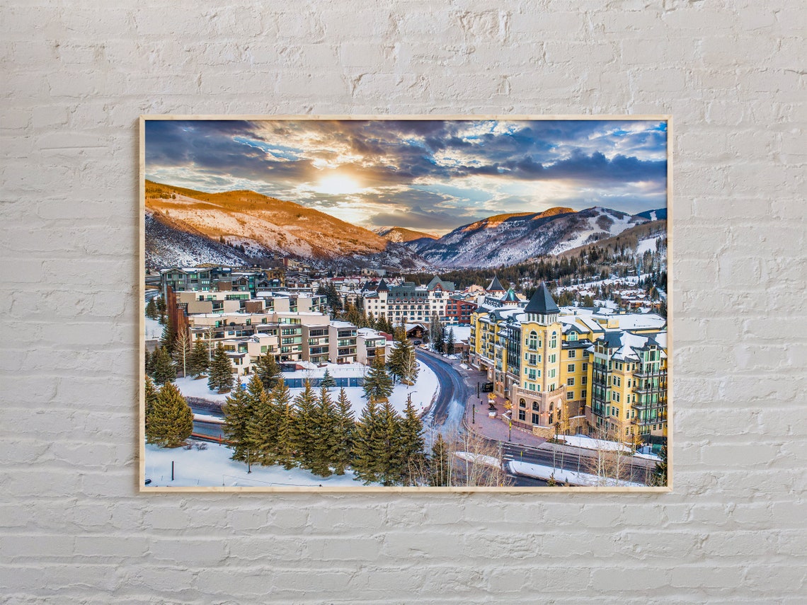 Vail Colorado Winter Aerial View Ski Resort Town Sunset Poster