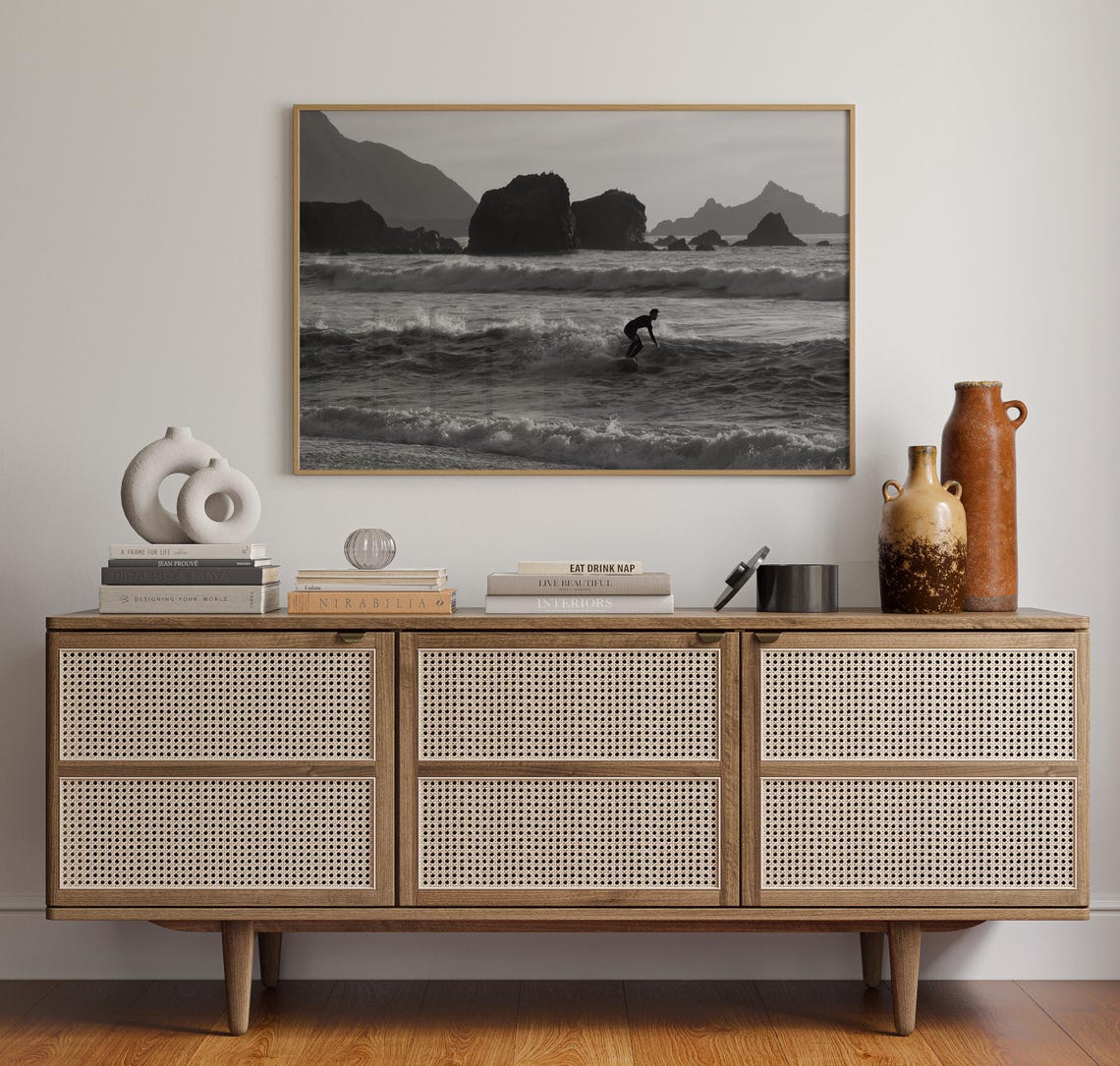 Pacifica California Surfer Wave Black White Surf Landscape Poster - Image 4