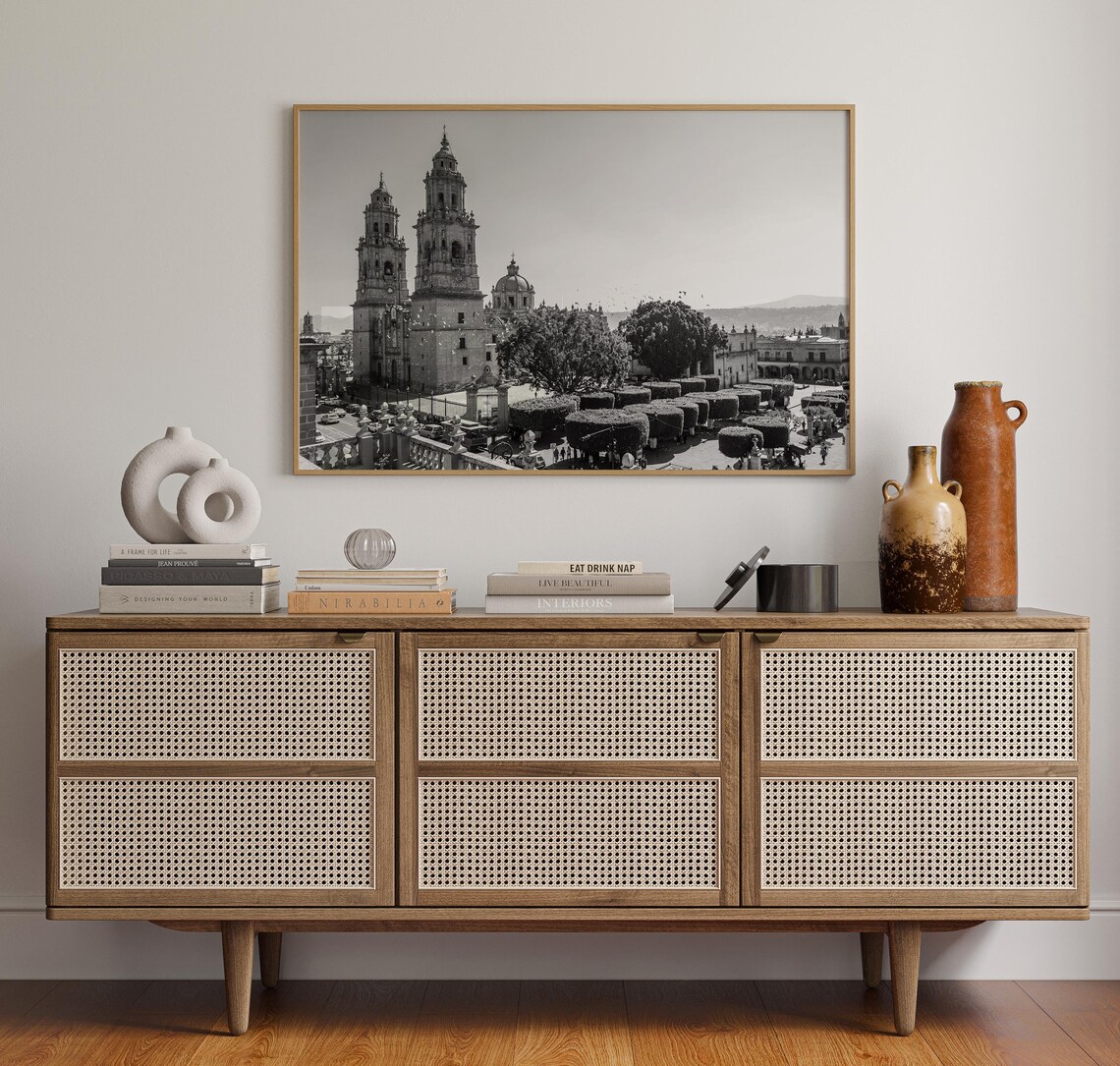 Morelia Cathedral Twin Towers Black and White Colonial Plaza Poster - Image 4
