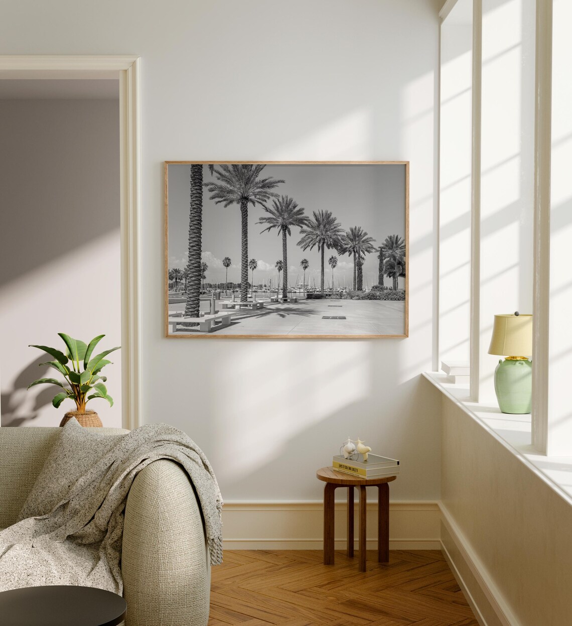 St Petersburg Palms Waterfront Promenade Black and White Poster - Image 5