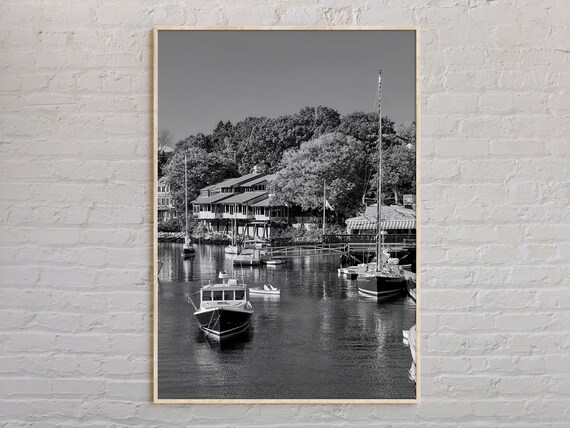 Ogunquit Maine Harbor Boats Black And White Coastal Photo Poster
