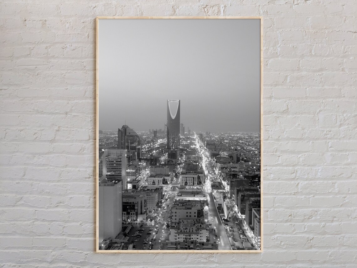 Riyadh Saudi Arabia Aerial Black And White City Travel Photo Poster