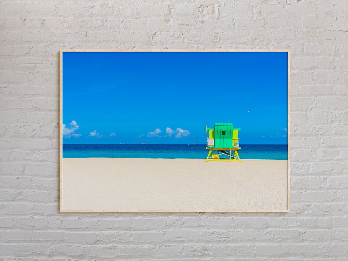 Miami Beach Colorful Lifeguard Tower White Sand Real Photo Poster