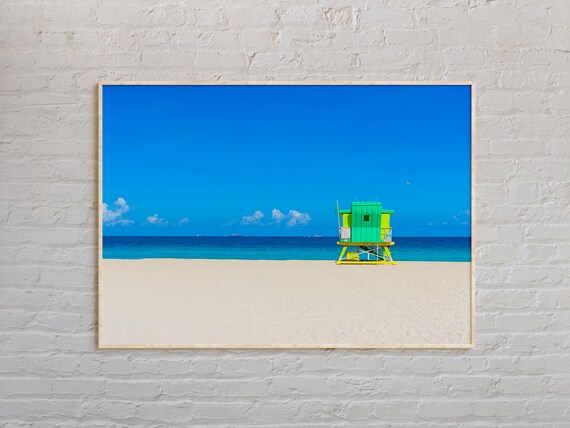 Miami Beach Colorful Lifeguard Tower White Sand Real Photo Poster