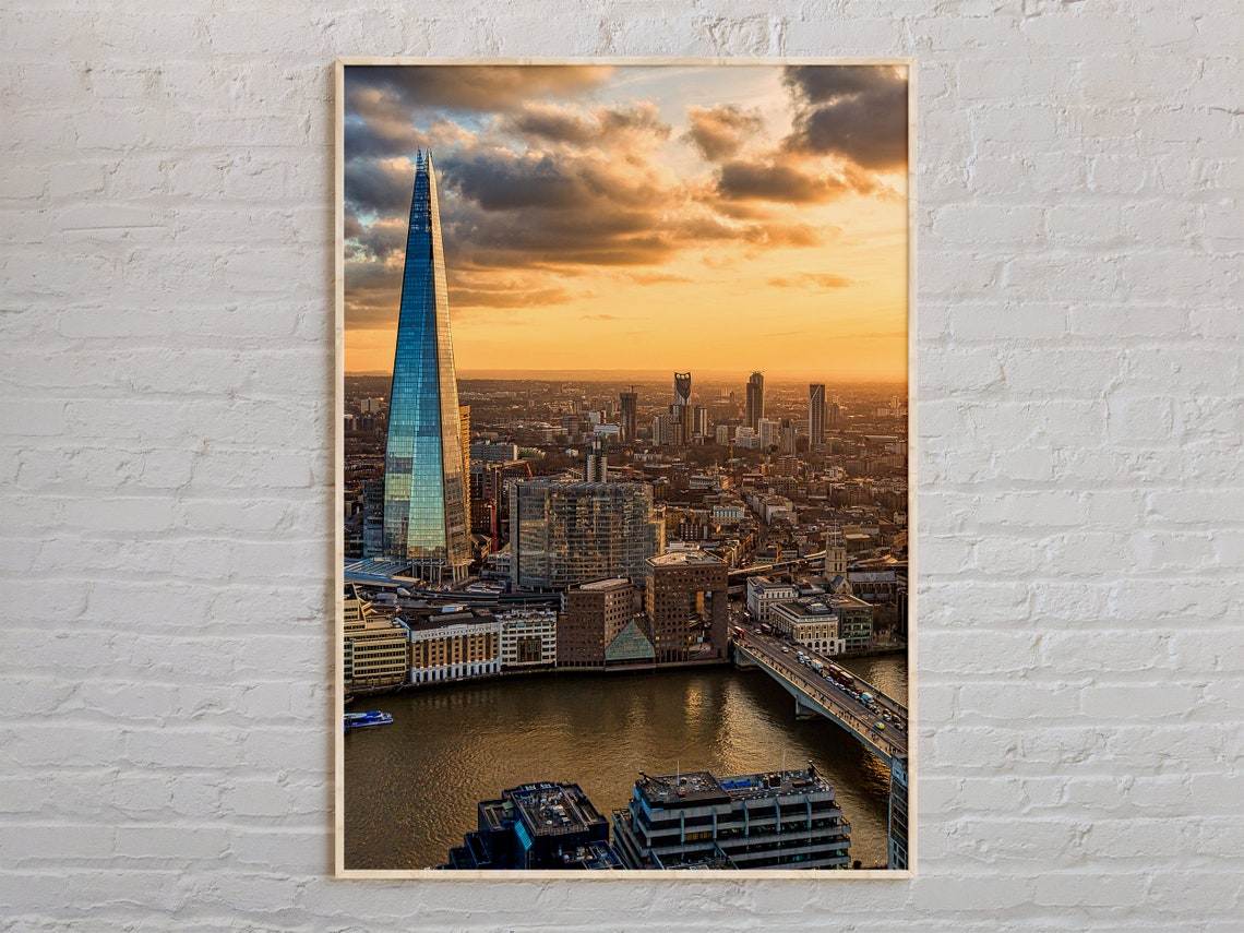 London Sunset Skyline with The Shard and Thames River Photo Poster