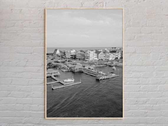 Black and White Wrightsville Beach Marina Aerial Photo Poster