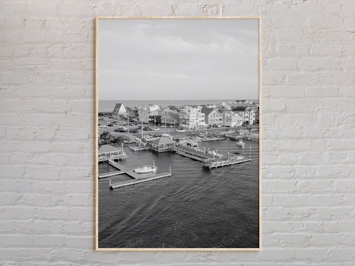 Black and White Wrightsville Beach Marina Aerial Photo Poster