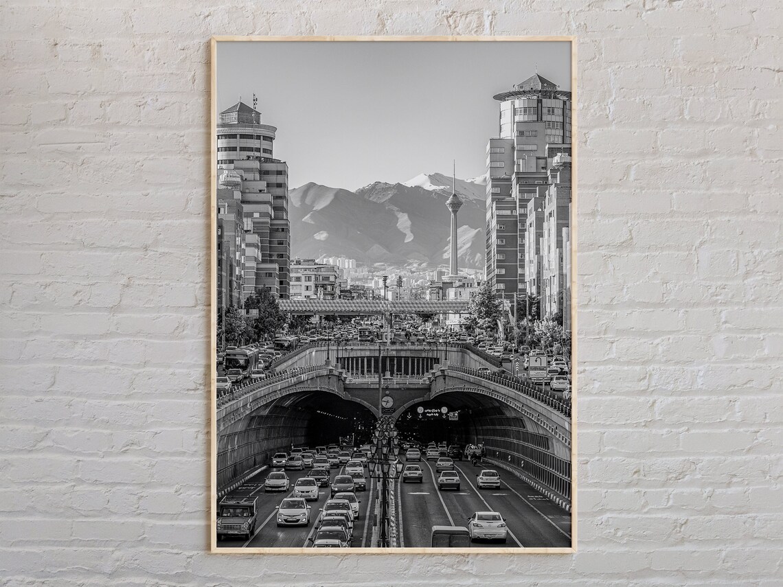 Black and White Tehran Travel Poster, Middle East