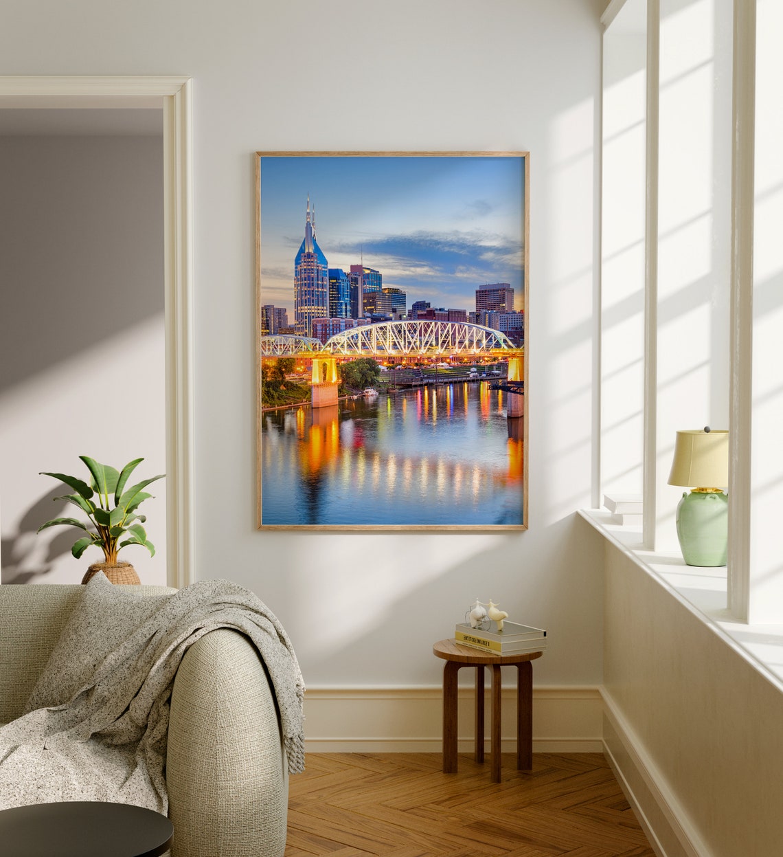 Nashville Tennessee Skyline Dusk Bridge River Reflection Poster - Image 5