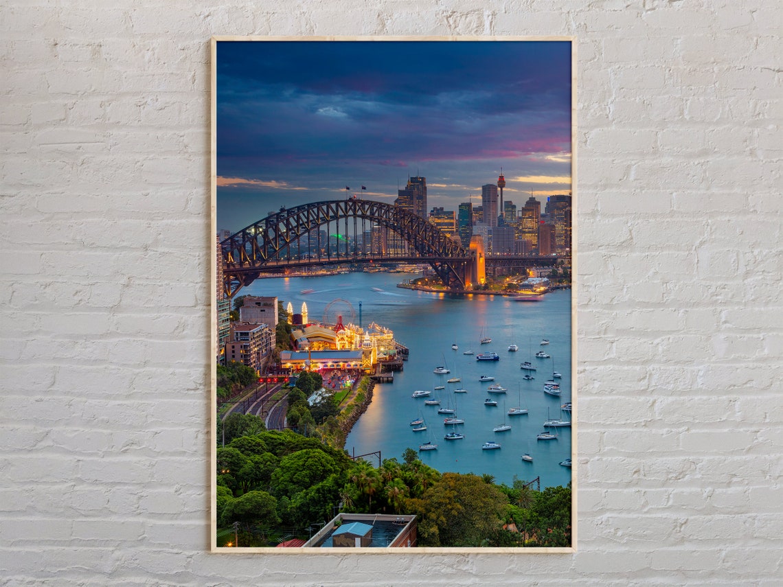 Sydney Harbour Bridge Twilight Skyline Australia Travel Photo Poster
