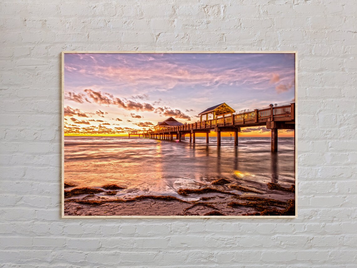 Clearwater Beach Wooden Pier Sunset Gulf Ocean Landscape Poster