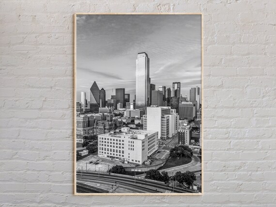 Dallas Texas Downtown Skyline Black and White Photography Poster