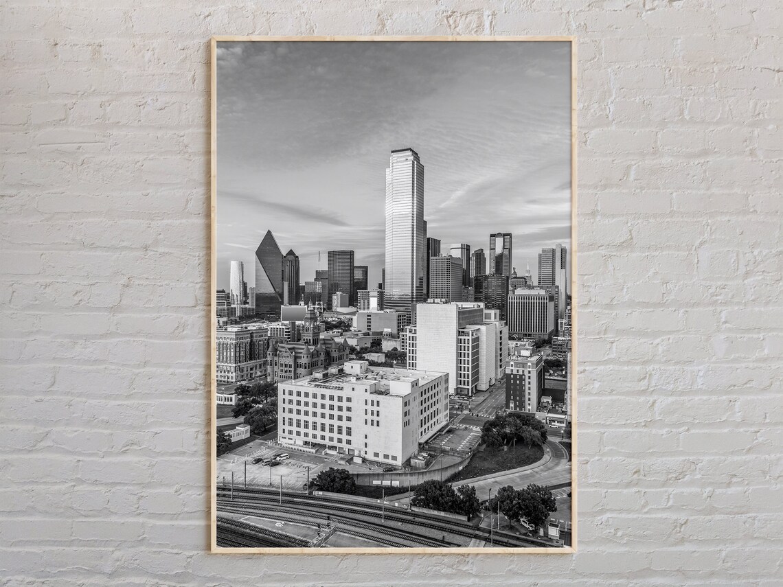 Dallas Texas Downtown Skyline Black and White Photography Poster