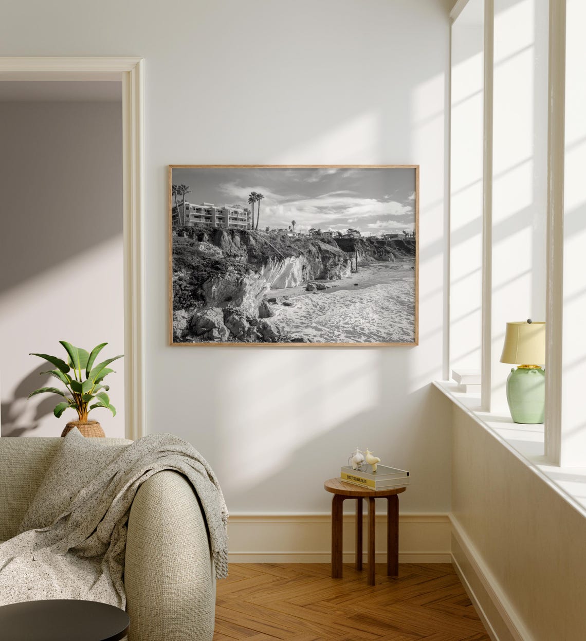 Pismo Beach California Coastal Cliffs Black White Landscape Poster - Image 5