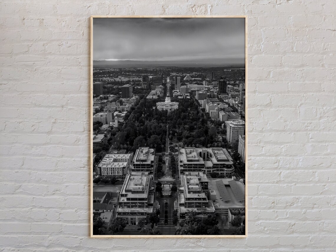 Sacramento California Skyline Black And White Aerial Photo Poster