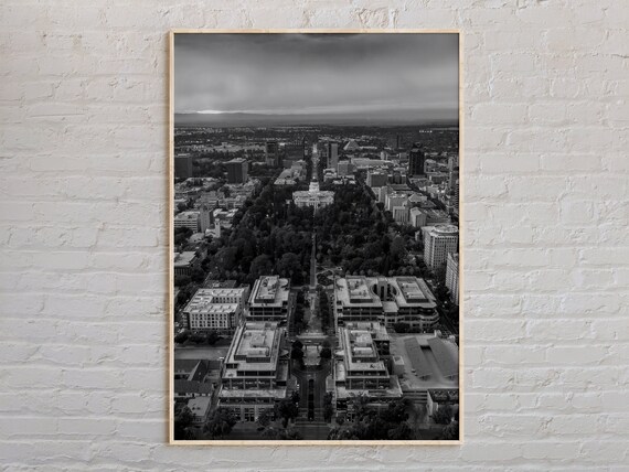 Sacramento California Skyline Black And White Aerial Photo Poster
