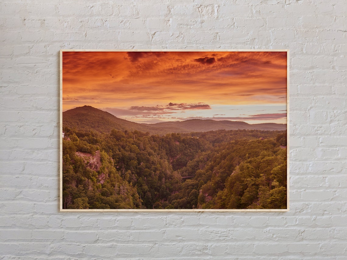Georgia Mountains Sunset Forested Hills Golden Sky Landscape Poster