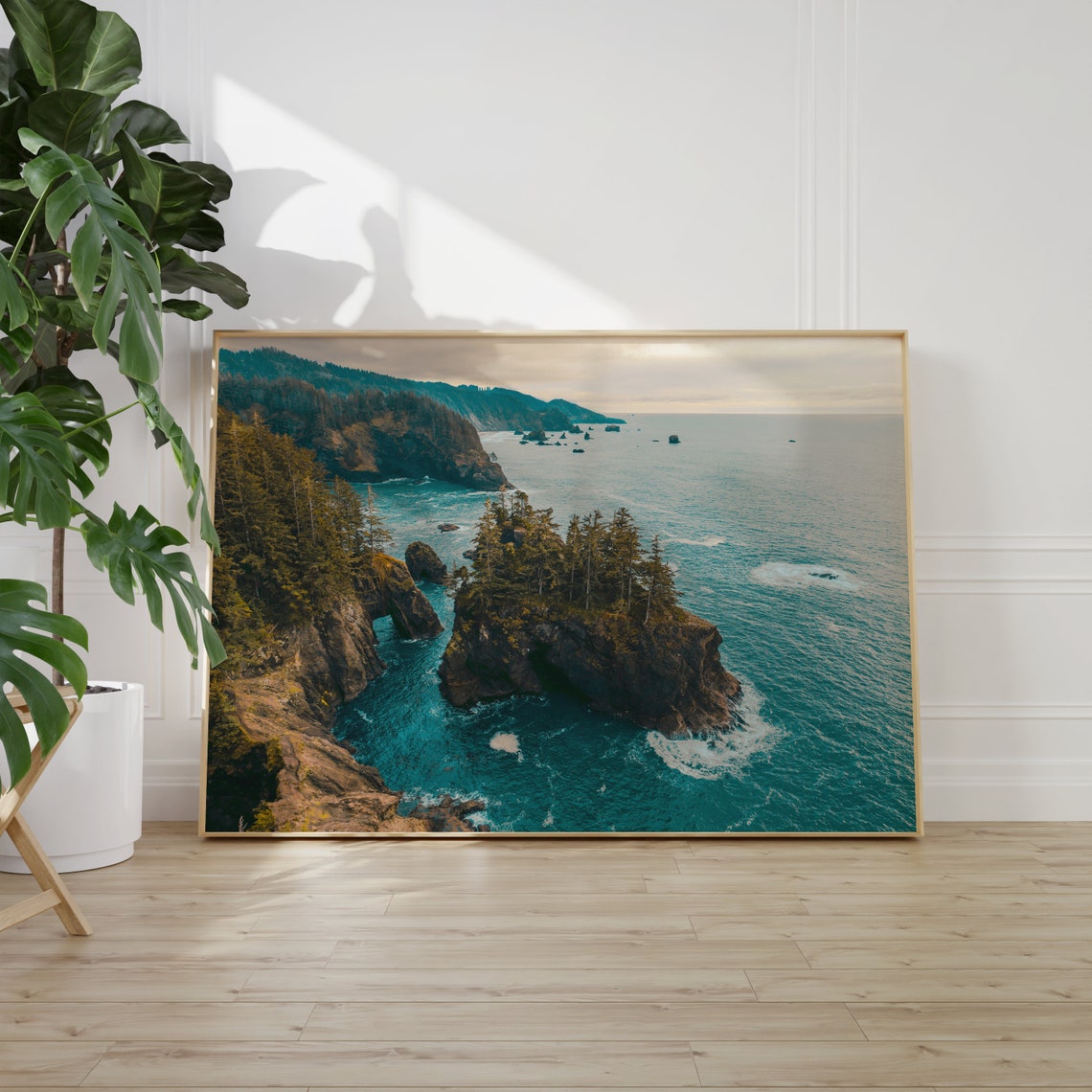 Oregon Coast Aerial Sea Stacks Pine Cliffs Teal Ocean Drone Poster - Image 2