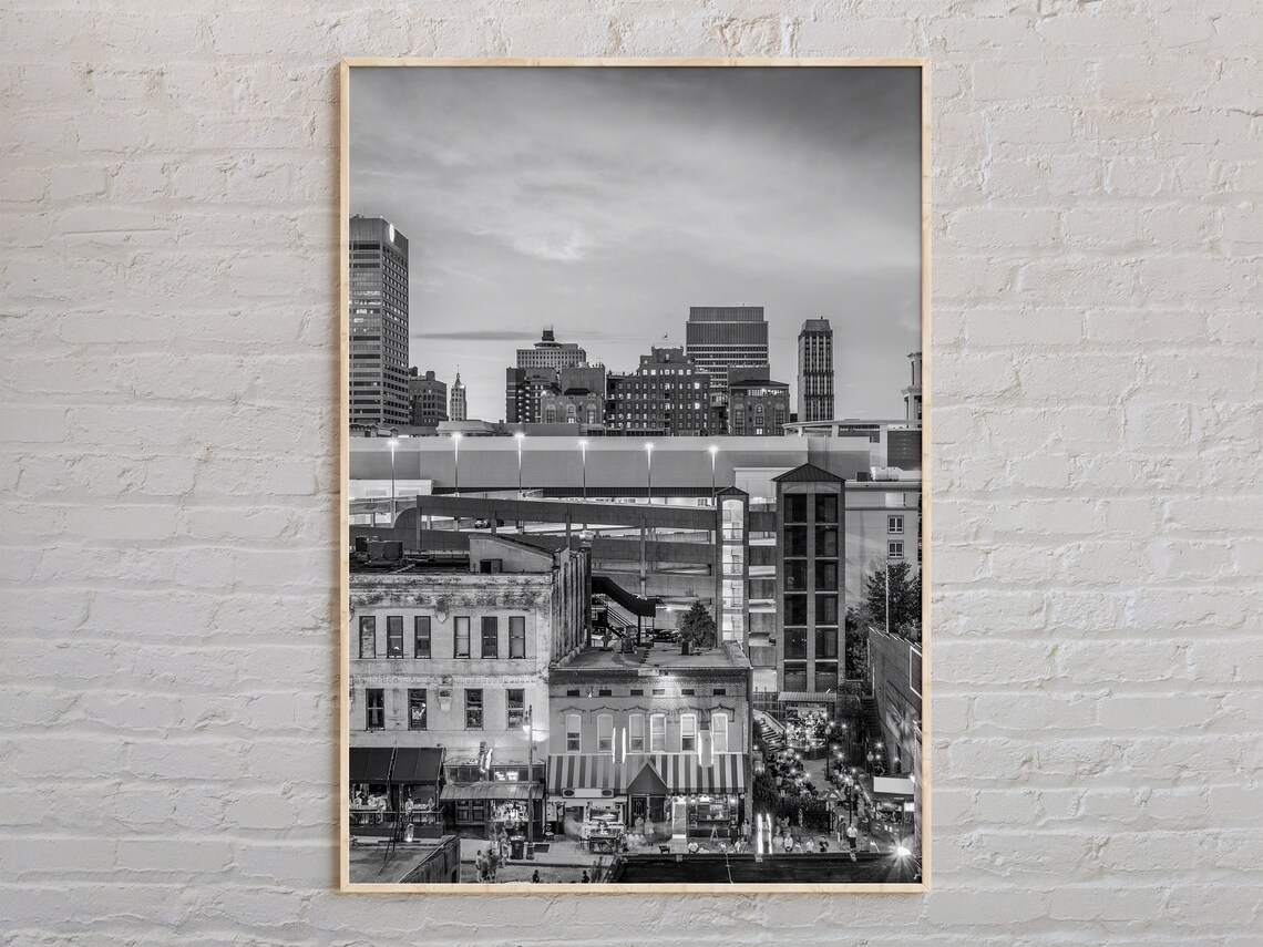 Memphis Skyline Evening Black and White Tennessee City Photo Poster