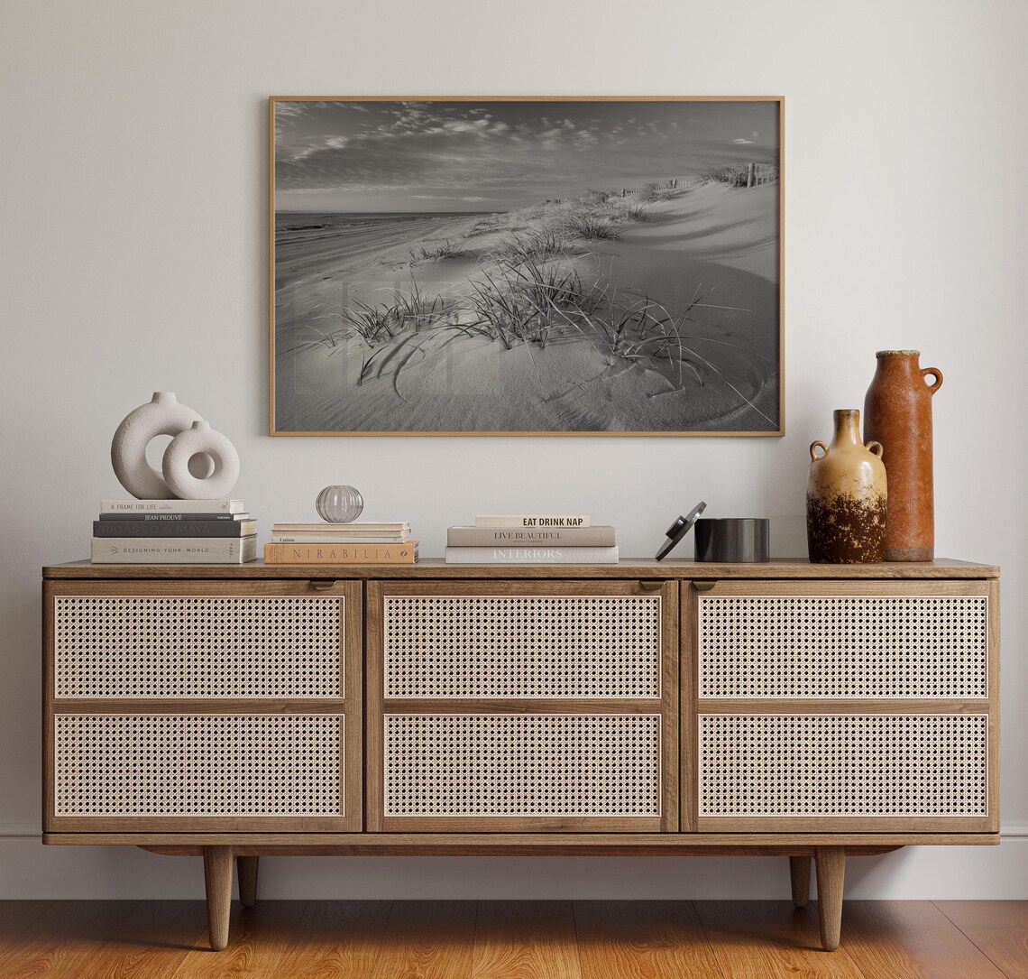 New Jersey Shore Sand Dunes Black and White Beach Grass Poster - Image 4