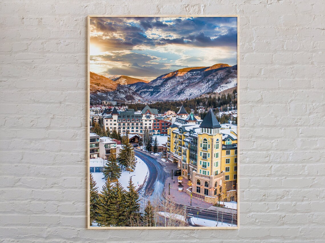 Vail Colorado Ski Resort Winter Village Sunset Travel Photo Poster