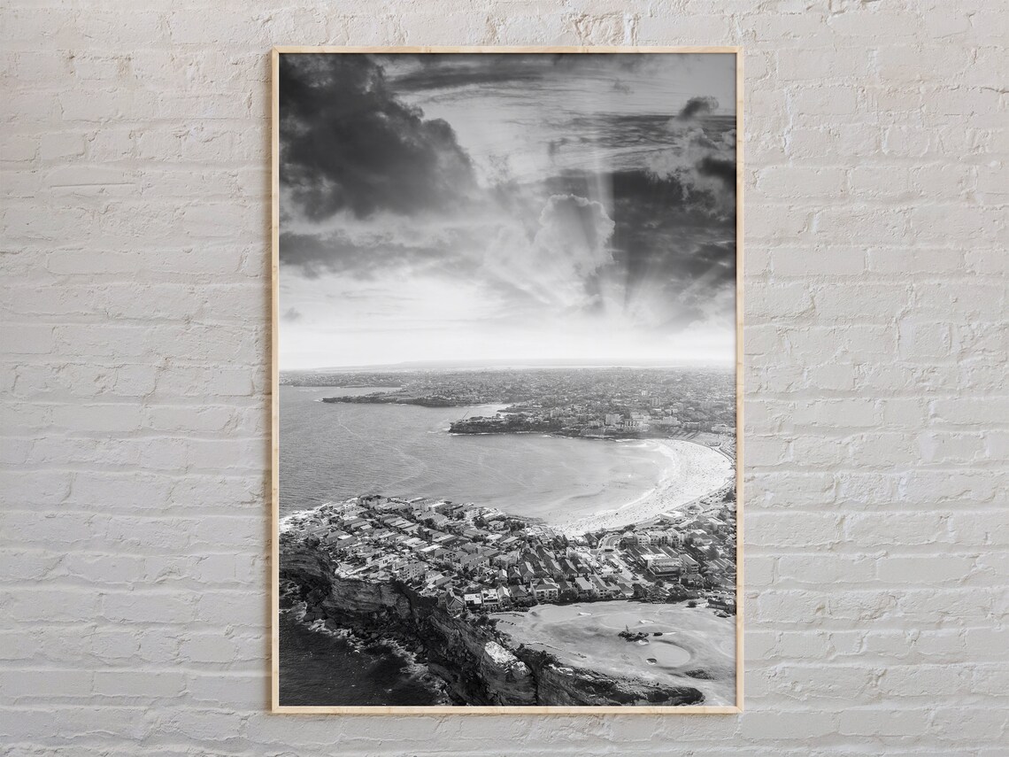 Bondi Beach Aerial Black And White Ocean Surf Coast Photo Poster