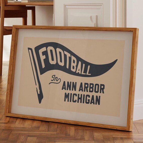 Retro Michigan Football Art Print, Ann Arbor