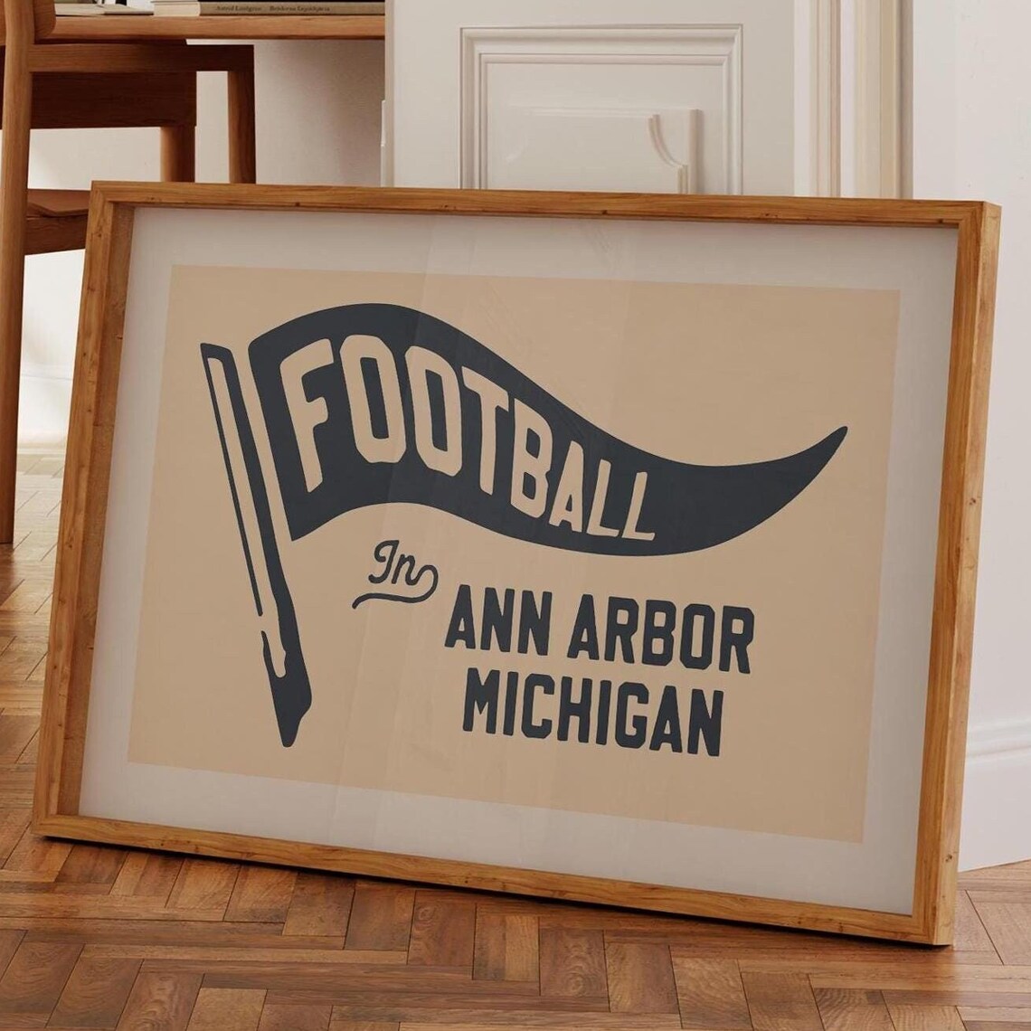 Retro Michigan Football Art Print, Ann Arbor