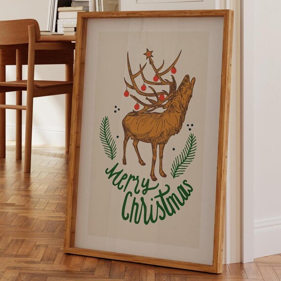 Woodsy Deer Retro Holiday Art Poster