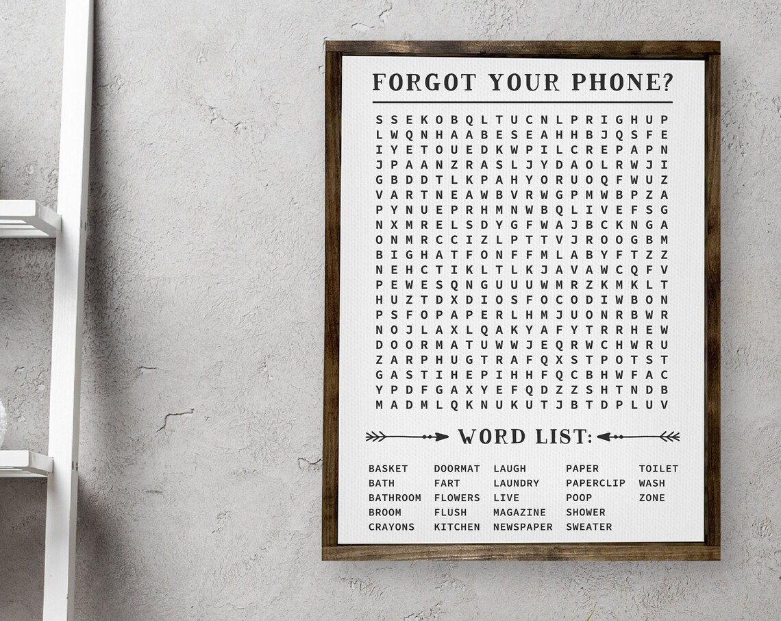 Bathroom Word Search Print Bathroom Decor Funny Bathroom Wall Decor Custom Home Decor Modern Farmhouse Wood Framed