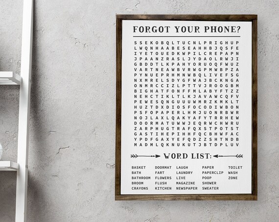 Bathroom Word Search Print Bathroom Decor Funny Bathroom Wall Decor Custom Home Decor Modern Farmhouse Wood Framed