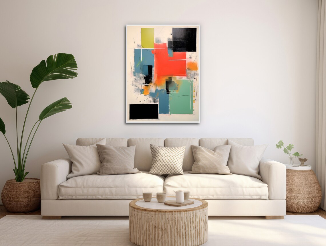 Large Geometric Wall Art Framed Print Modern Abstract Painting Orange Black Teal Perfect Proportions - Image 3