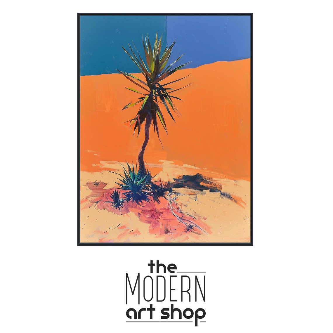 Minimal Desert Yucca Painting Orange Dunes Blue Sky Modern Wall Poster - Image 4