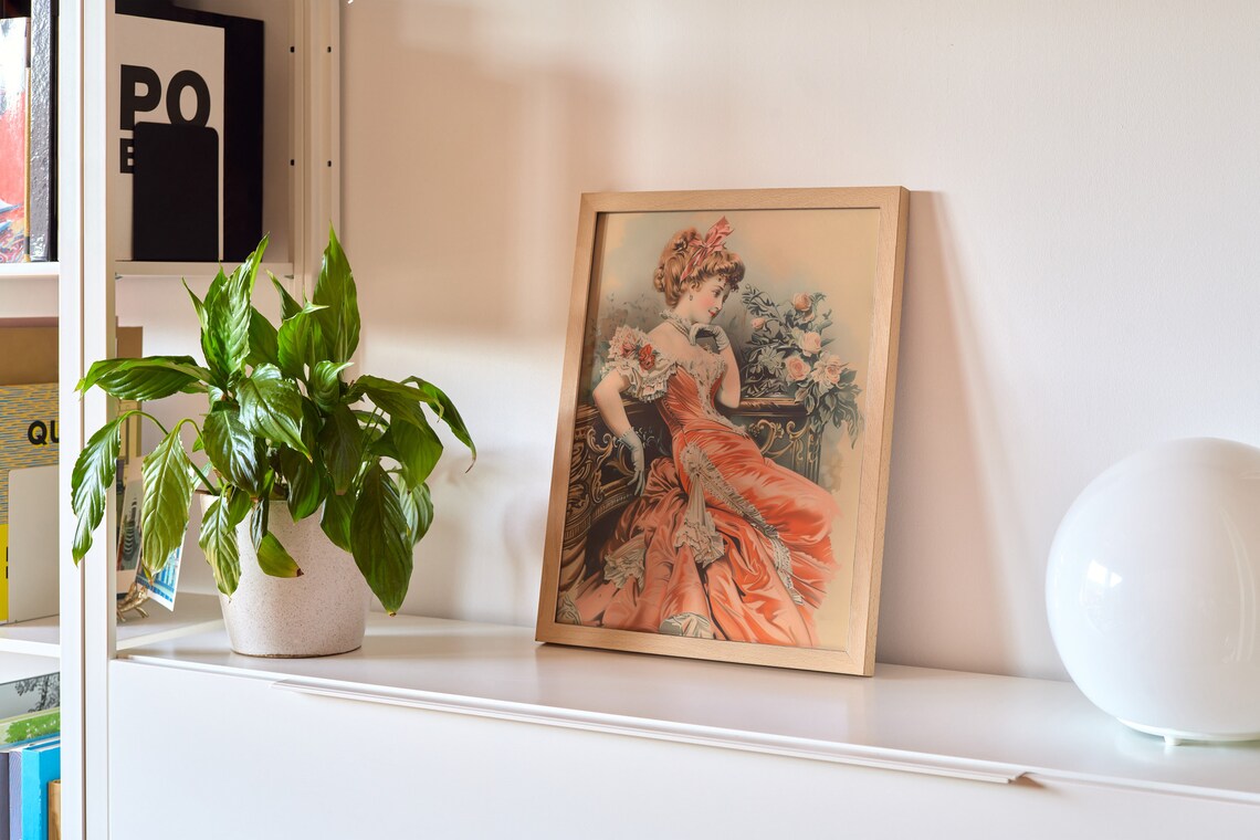 Victorian Woman in Coral Pink Dress Vintage Advertisement Poster - Image 3