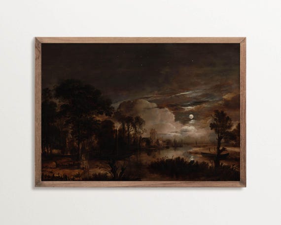 Dark Night Landscape Art Print, Vintage Gothic Scene