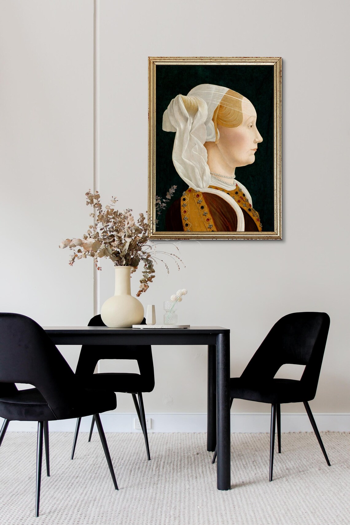 Renaissance Woman Profile with White Veil Classic Portrait Poster - Image 2