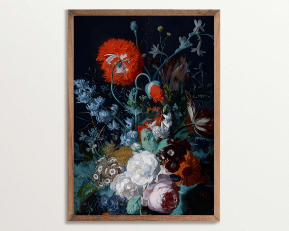 Moody Floral Print Black Botanical Wall Art Baroque Still Life Decor Dark Flower Artwork Vintage Botanical Poster