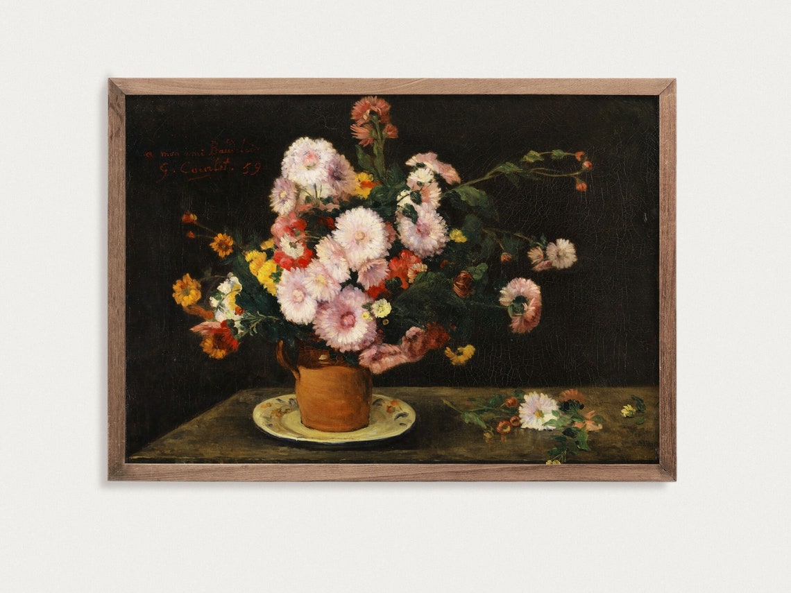 Courbet-Inspired Dark Botanical Wall Art Print