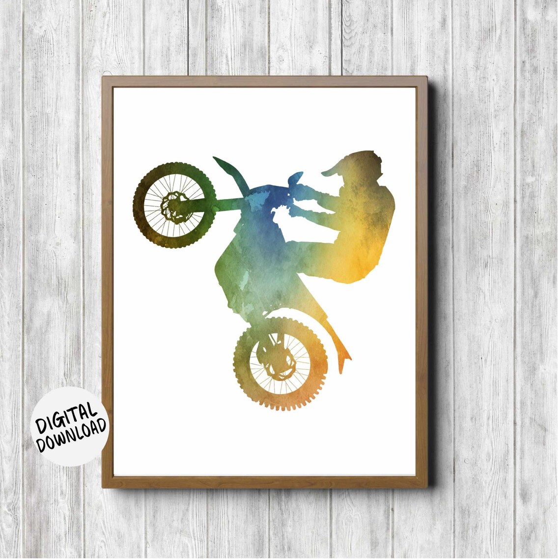 Watercolor Green Dirt Bike Wheelie Stunt Motocross Rider Poster
