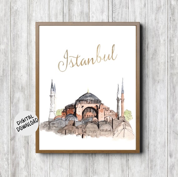 Watercolor Hagia Sophia Museum Wall Art Istanbul Turkey Art Poster Famous Landmark Office Decor World Cities Travel