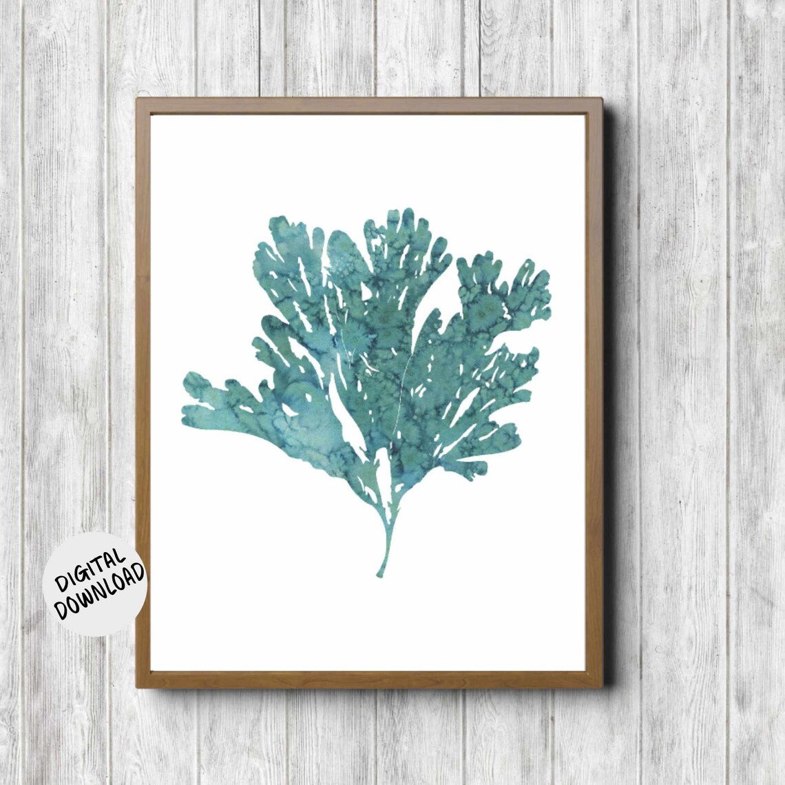 Teal Watercolor Ocean Seaweed Botanical Beach House Coastal Print