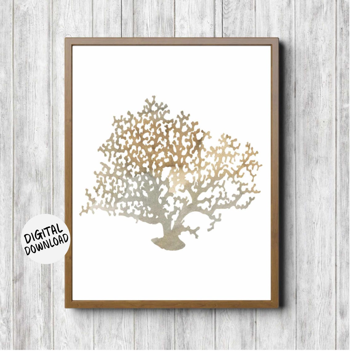Rustic Neutral Watercolor Sea Coral Fan Beach House Art Poster