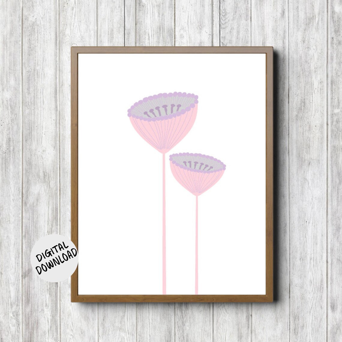 Pink Pinchushion Flowers Minimalist Girls Room Nursery Poster