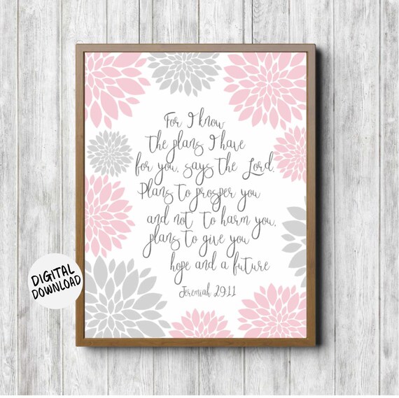 Jeremiah 29:11 Plans To Prosper You Pink Floral Scripture Wall Decor Poster